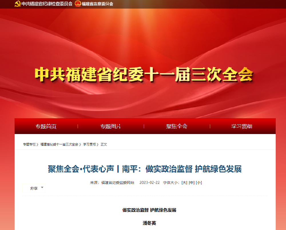 聚焦全會·代表心聲丨南平：做實政治監督 護航綠色發展