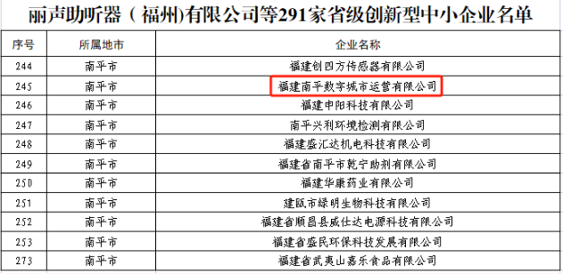 喜報︱福建南平數字城市運營有限公司獲評2024年福建省創新型中小企業